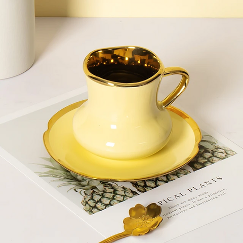 Ceramic Coffee Cup Saucer Gift Box Set Light Luxury Drawing Golden Flowers  Birds Tea Cup Bone China Mug Bar Decoration Drinkware - AliExpress