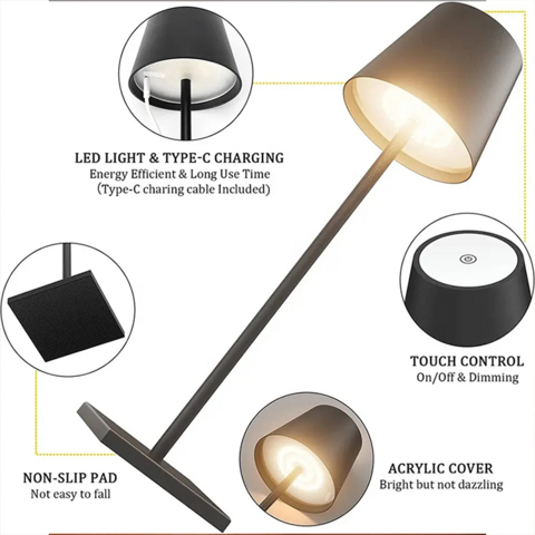 Lámpara LED Táctil de Lujo para Decoración del Hogar, Recargable, para Mesa de Restaurante y Exteriores