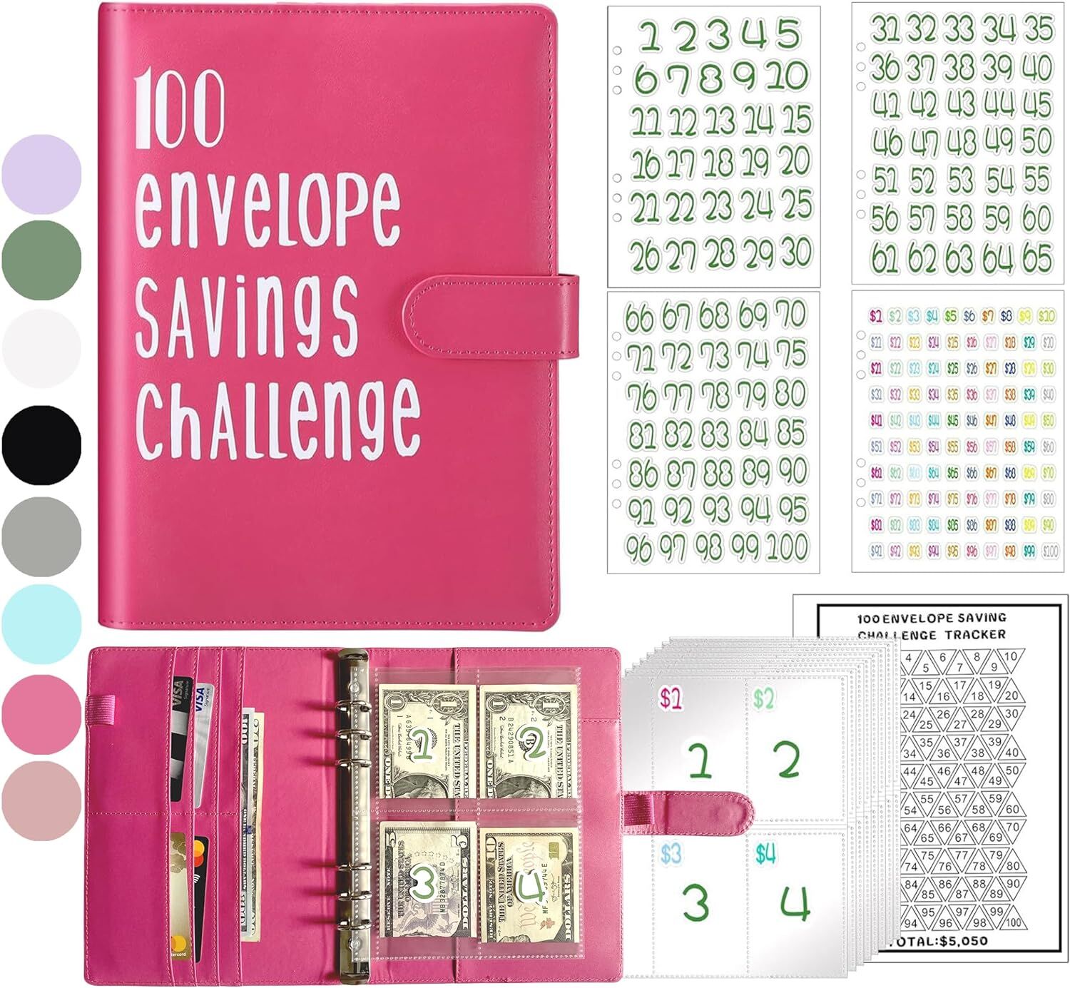  100 enveloppe tracker défi d'épargne: Journal de suivi  d'épargne 100 jour enveloppe challenge journal pour économiser jusqu'à  €5050, pour hommes et femmes