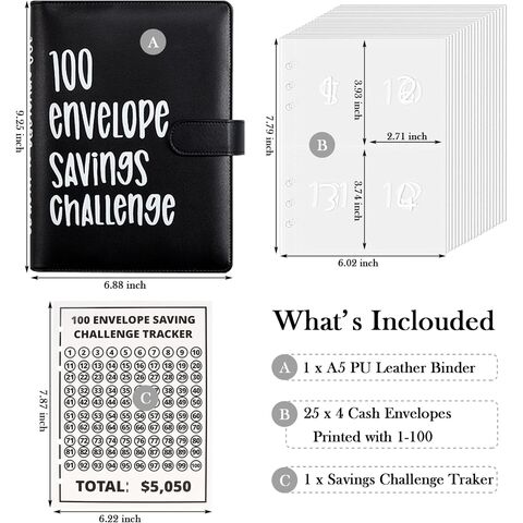 Classeur de défi de 100 enveloppes, moyen facile et amusant d'économiser 5  050 $, Défis d'économies Binder pour planificateur de budget et économiser  de l'argent
