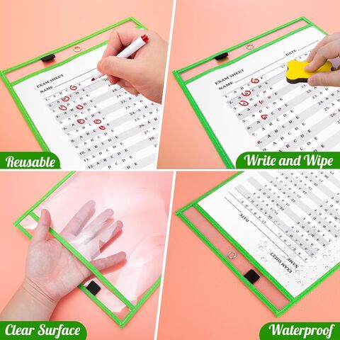 Dry Erase Pockets, Reusable Clear Plastic Dry Erase Sleeves with 1 Dry Erase  Eraser and 1 Rings for School or Work, Heavy Duty Paper Protector Sheet &  Card Pouch & Ticket Holder