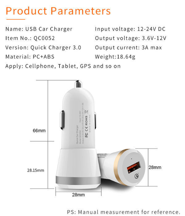 GOOD SHE 18W Mini QC 3.0 Fast USB Car Charger Adapter Auto Electric Car Fast Charger supplier
