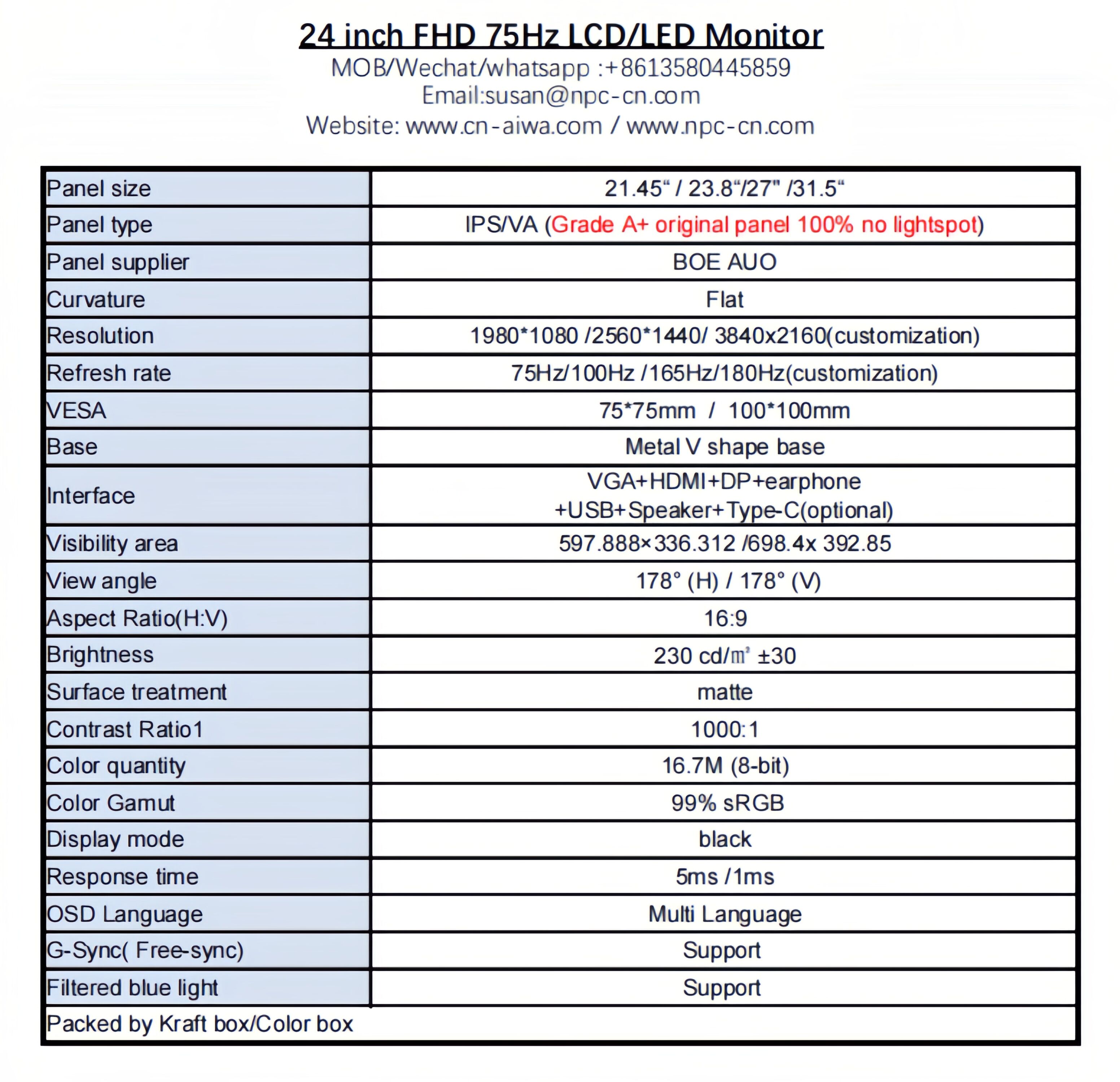 21.5“ /”23.8"/ 27" /32" Monitor Ips Pc Display Fhd 75hz 165hz 240hz 1ms ...