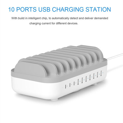 Estación de carga USB PD universal de 10 puertos para escritorio, electrónica, portátil y móvil, para múltiples dispositivos