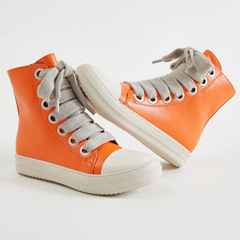 Zapatillas de Lujo para Mujer en Piel Sintética: Zapatillas con Cordones a la Tobillo y Cremalleras JX