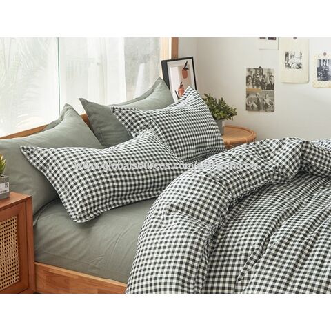 Korean Style Simple Solid Color Gray Grid Bed Sheet Quilt Cover