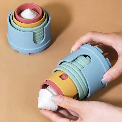 Blocos de Construção Macios de Silicone em Formato de Castelo para Dentição - Brinquedos de Empilhar para Bebês