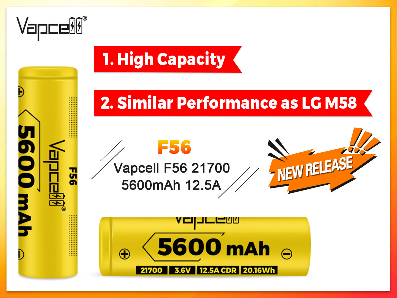 21700 M58 Alternative Battery 5600mah Vapcell F56