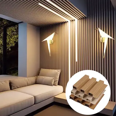 Paneles de pared acanalados de PVC WPC con vetas de madera para decoración