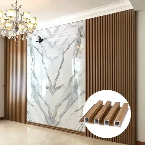 Paneles de pared acanalados de PVC WPC con vetas de madera para decoración