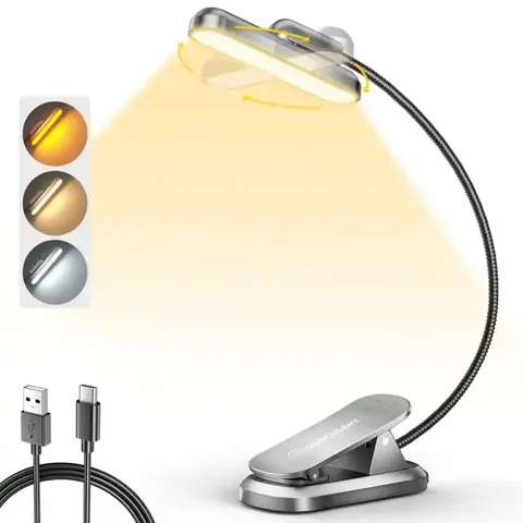 Lámpara LED de lectura para mesita de noche, recargable por USB, estilo pinza