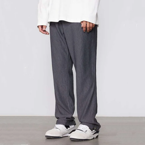Pantalones de Traje Rectos de Alta Calidad con Textura Plisada, Botones en el Dobladillo y Tendencia Casual