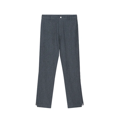 Pantalones de Traje Rectos de Alta Calidad con Textura Plisada, Botones en el Dobladillo y Tendencia Casual