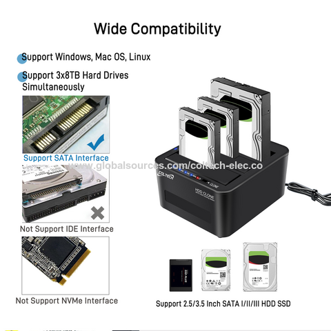 Estación de acoplamiento de disco duro de múltiples bahías para 2.5 3,5 pulgadas SATA HDD/SSD, capacidad de 24TB con función UASP Offline Cloner/Duplicador