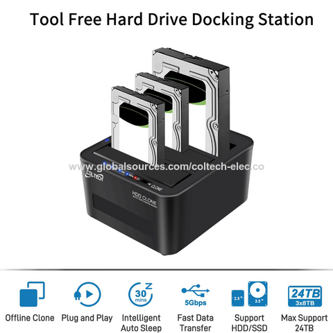 Estación de acoplamiento de disco duro de múltiples bahías para 2.5 3,5 pulgadas SATA HDD/SSD, capacidad de 24TB con función UASP Offline Cloner/Duplicador