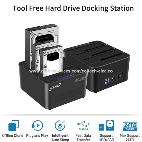 Estación de acoplamiento de disco duro de múltiples bahías para 2.5 3,5 pulgadas SATA HDD/SSD, capacidad de 24TB con función UASP Offline Cloner/Duplicador