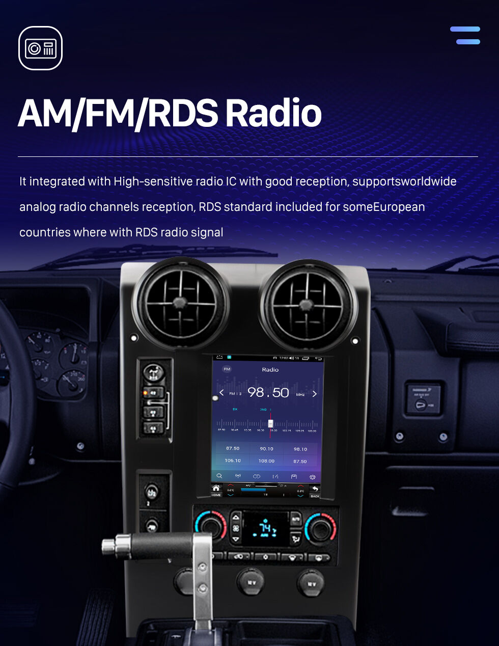 Android 15 Car Stereo For Hummer H2 2002-2007 - 9" Touchscreen, Wireless CarPlay, Android Auto, GPS