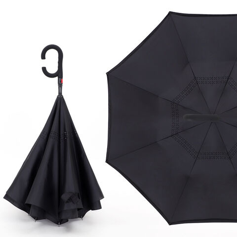 Parapluie Inversé Renversé Extra Large à Double Couche Ventilée, Parapluies Bâtons Coupe-Vent Imperméables avec Poignée en Forme de C