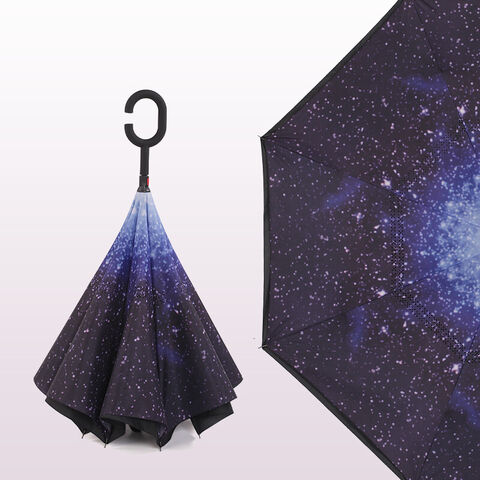 Parapluie Inversé Renversé Extra Large à Double Couche Ventilée, Parapluies Bâtons Coupe-Vent Imperméables avec Poignée en Forme de C