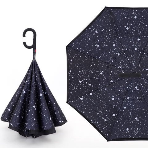 Parapluie Inversé Renversé Extra Large à Double Couche Ventilée, Parapluies Bâtons Coupe-Vent Imperméables avec Poignée en Forme de C