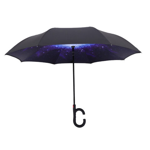 Parapluie Inversé Renversé Extra Large à Double Couche Ventilée, Parapluies Bâtons Coupe-Vent Imperméables avec Poignée en Forme de C