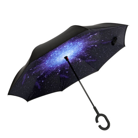 Parapluie Inversé Renversé Extra Large à Double Couche Ventilée, Parapluies Bâtons Coupe-Vent Imperméables avec Poignée en Forme de C