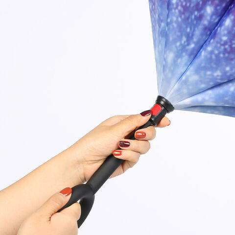 Parapluie Inversé Renversé Extra Large à Double Couche Ventilée, Parapluies Bâtons Coupe-Vent Imperméables avec Poignée en Forme de C