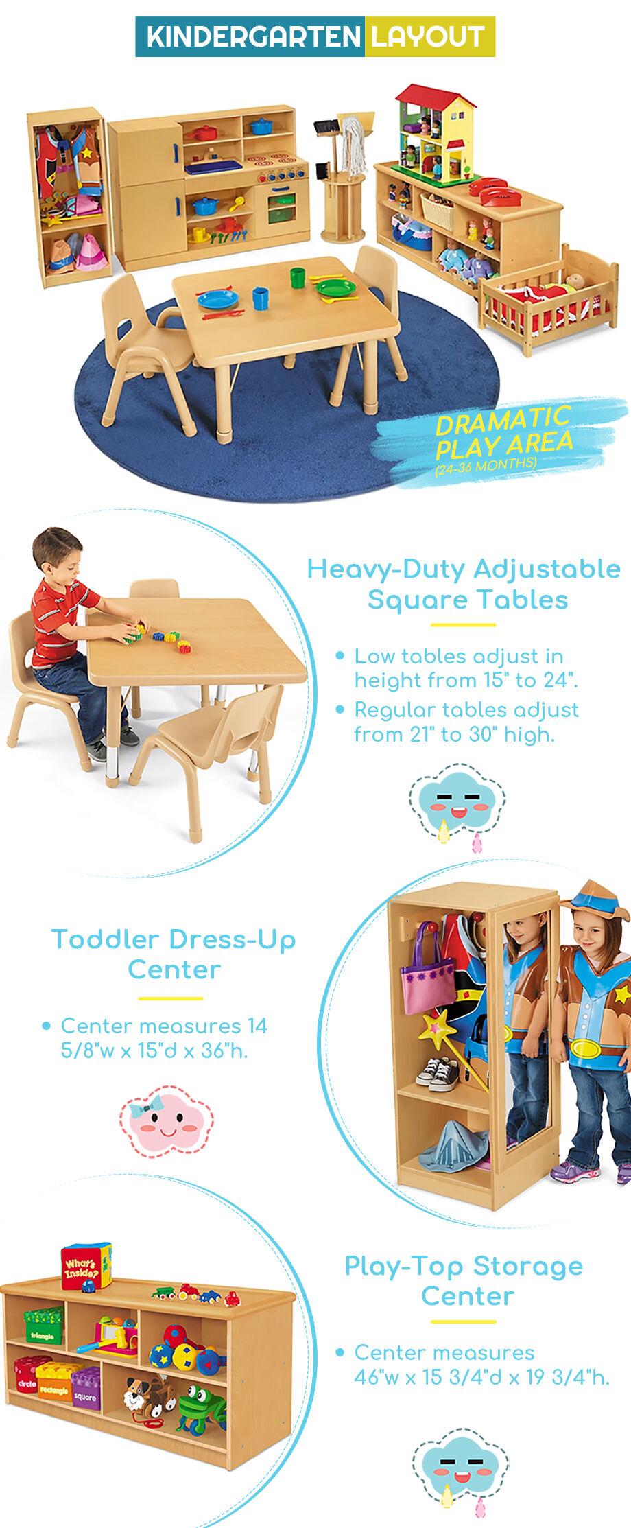 Montessori Kindergarten Daycare Preschool Durable Good-looking Tables ...