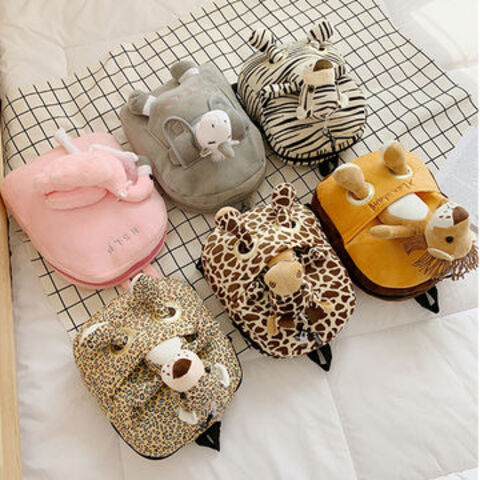 Mochilas Escolares Infantis Série Zoológico: Mochilas Infantis 3D Fofas de Animais, Bolsas de Ombro de Pelúcia