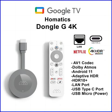 Elebao GD2 Clé Google TV Officielle Amlogic S905Y4 Google TV 11OS 2+32GB eMCP avec Wifi5 2T2R Dolby Atmos Pour projecteur TV