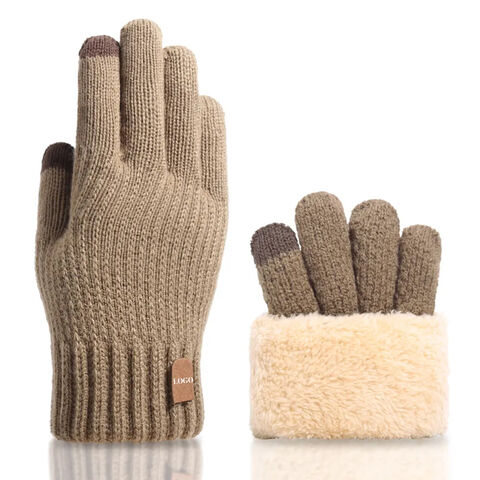 Prix de gros Patch en cuir Tricoté Gants d'hiver chauds Acrylique Hommes Gants d'hiver à écran tactile Personnaliser