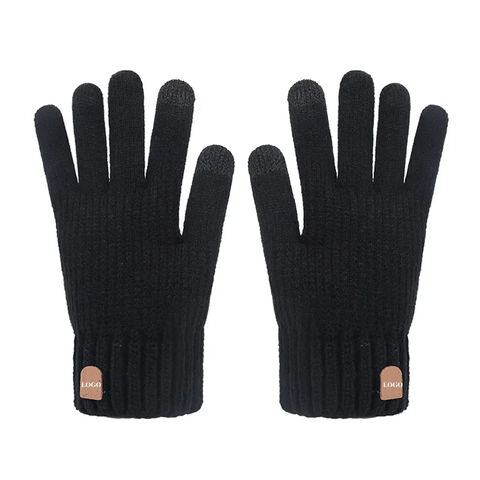 Prix de gros Patch en cuir Tricoté Gants d'hiver chauds Acrylique Hommes Gants d'hiver à écran tactile Personnaliser