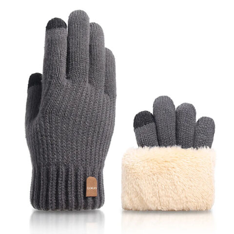 Prix de gros Patch en cuir Tricoté Gants d'hiver chauds Acrylique Hommes Gants d'hiver à écran tactile Personnaliser