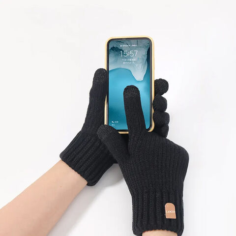 Prix de gros Patch en cuir Tricoté Gants d'hiver chauds Acrylique Hommes Gants d'hiver à écran tactile Personnaliser