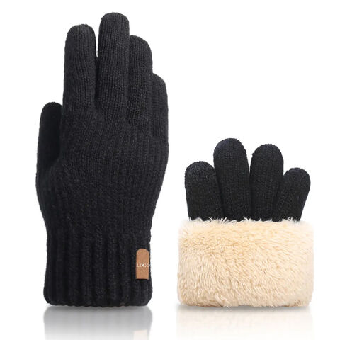 Prix de gros Patch en cuir Tricoté Gants d'hiver chauds Acrylique Hommes Gants d'hiver à écran tactile Personnaliser