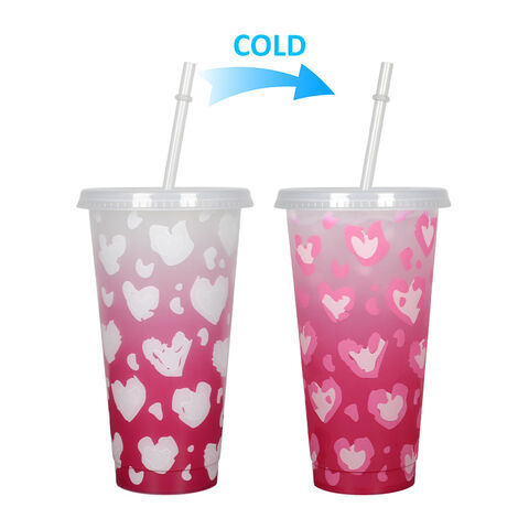 Nouveauté Saint-Valentin 2025 : Gobelet thermosensible 710 ml avec paille, changeant de couleur au froid. Plastique PP simple couche. Tasse à café de Noël.