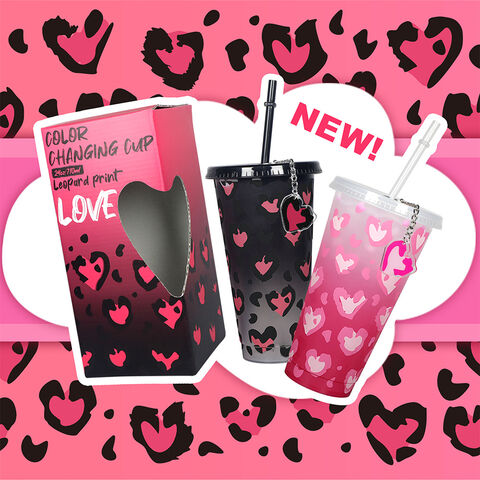 Nouveauté Saint-Valentin 2025 : Gobelet thermosensible 710 ml avec paille, changeant de couleur au froid. Plastique PP simple couche. Tasse à café de Noël.