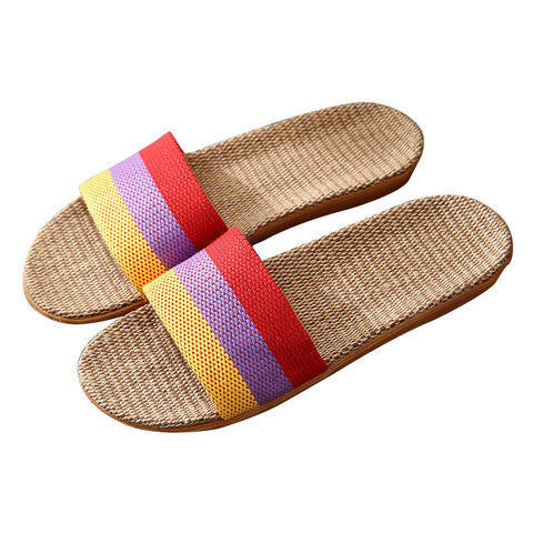 Sandalias de ratán de verano para parejas, alfombras de paja para interiores para hombres y mujeres, zapatillas de lino antideslizantes, zapatillas casuales