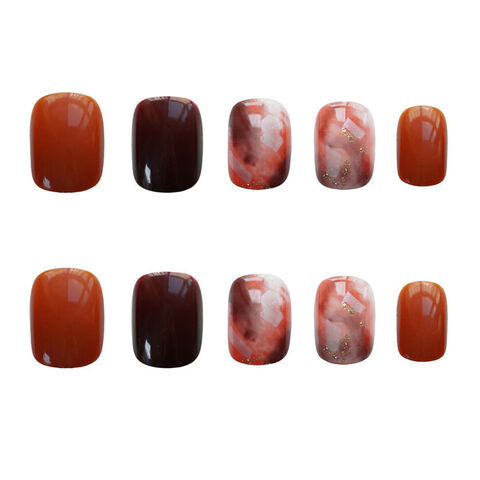Künstliche Fingernägel zum Aufdrücken - Kaviar | Halbtransparent, kurze Mandelform, wiederverwendbar | 15 Größen - 30-teiliges Nagelset mit Kleber