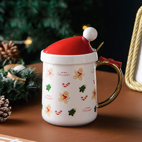 Taza de café de cerámica personalizada Nordic Cartoon Navidad serie porcelana taza de café con tapa cuchara