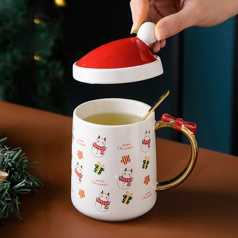 Taza de café de cerámica personalizada Nordic Cartoon Navidad serie porcelana taza de café con tapa cuchara