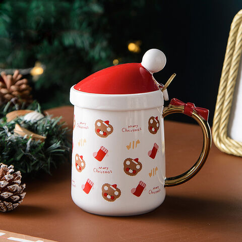 Taza de café de cerámica personalizada Nordic Cartoon Navidad serie porcelana taza de café con tapa cuchara