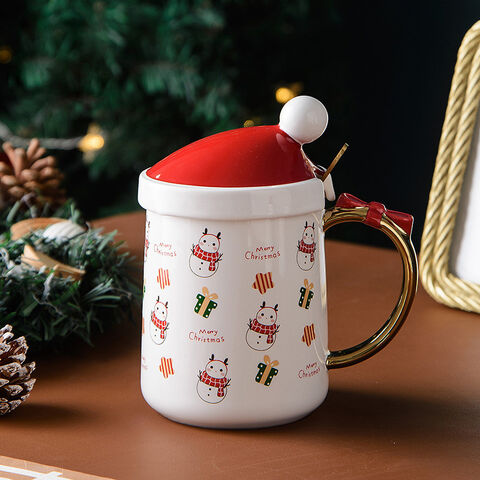 Taza de café de cerámica personalizada Nordic Cartoon Navidad serie porcelana taza de café con tapa cuchara