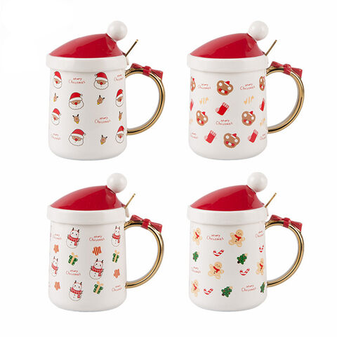 Taza de café de cerámica personalizada Nordic Cartoon Navidad serie porcelana taza de café con tapa cuchara