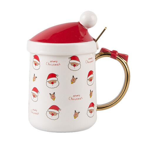 Taza de café de cerámica personalizada Nordic Cartoon Navidad serie porcelana taza de café con tapa cuchara