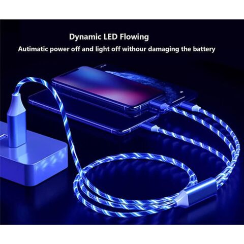 Mobile phone cables 3 in 1 Multi Light Up LED USB Charge Cable for iPhone Micro USB Type C Charging Cord 1m 2m 3/m