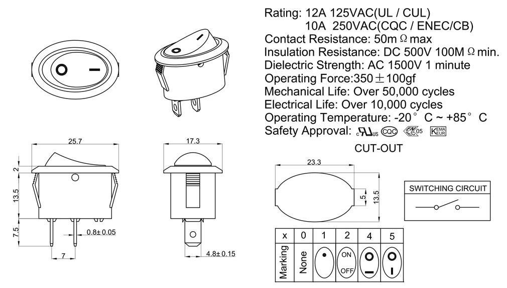 Durable SS21 LEGION 2-Position On/Off Rocker Switch – 12A, 125/250VAC, DPDT, Universal Fit