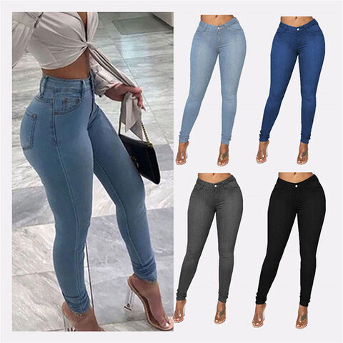 Pantalones Vaqueros Ajustados de Cintura Alta Elásticos para Mujer