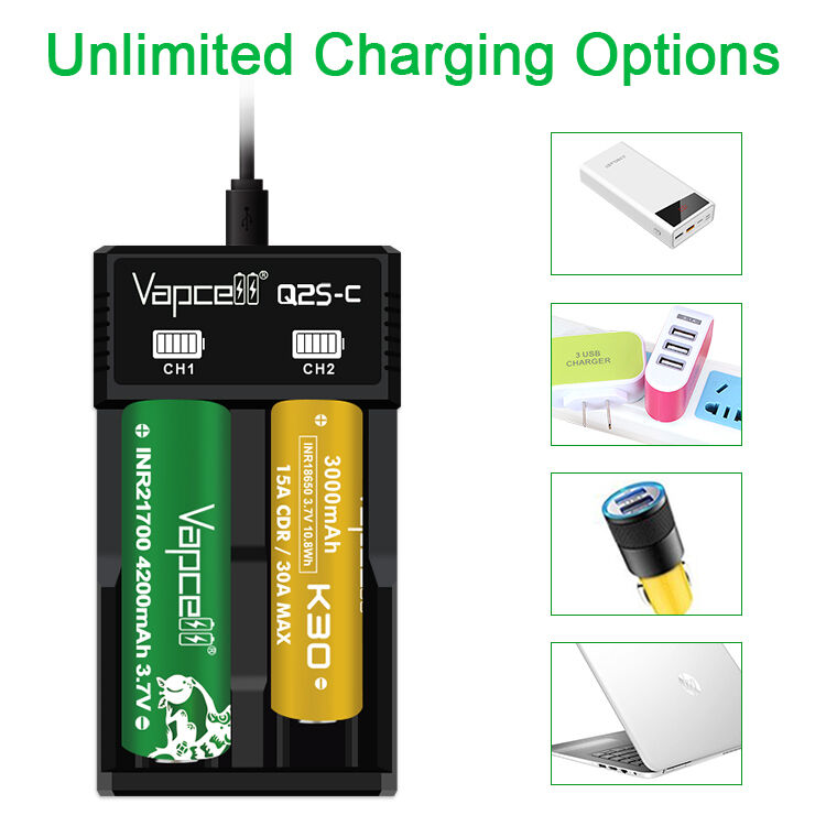1a*2 Vapcell Q2s-c Type-c Fast Charging Charger For Li-ion/imr