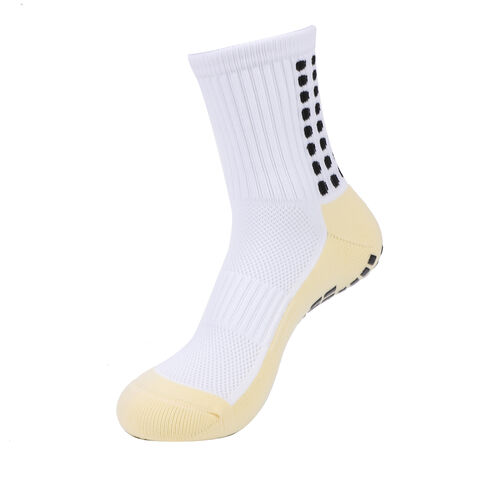 Chaussettes de trampoline, chaussettes de football, mi-mollet, caoutchoutées, semelle éponge épaisse, chaussettes de sport antidérapantes avec fond en silicone.